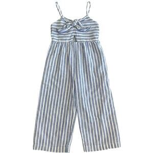 ZARA Girls Blue and White Striped Linen Romper 6